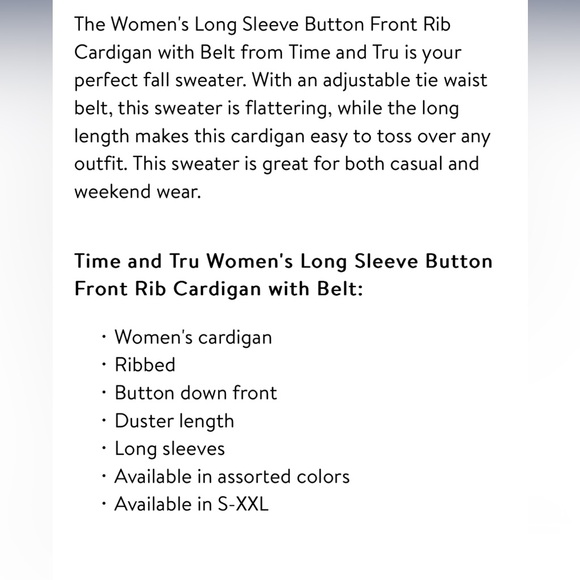 NWT TIME & TRU Long Sleeve Sweater Cardigan in Gem Slate LG - Picture 7 of 8